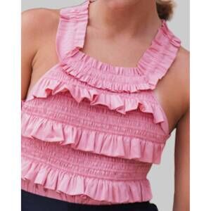 NEW TEIJA sleeveless ruffle top in pop pink